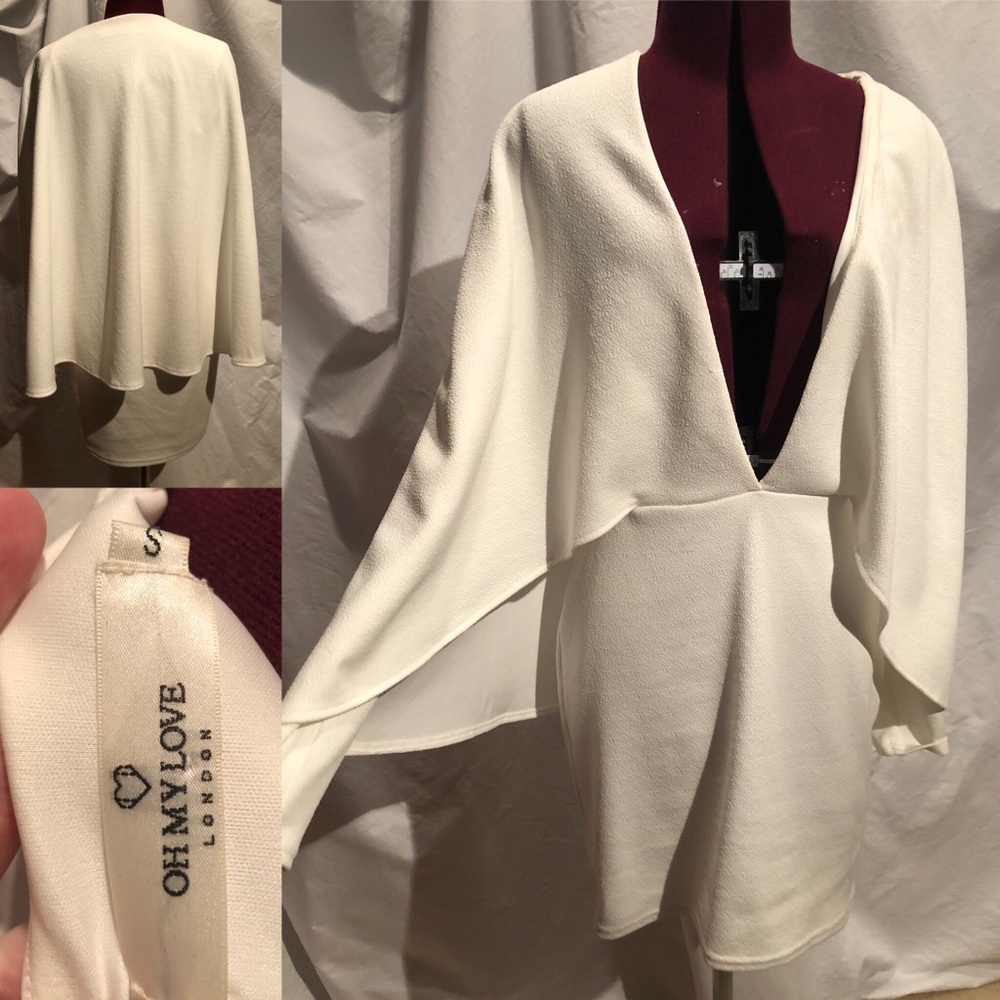 White Long Sleeve Cape Dress by OhMyLove
